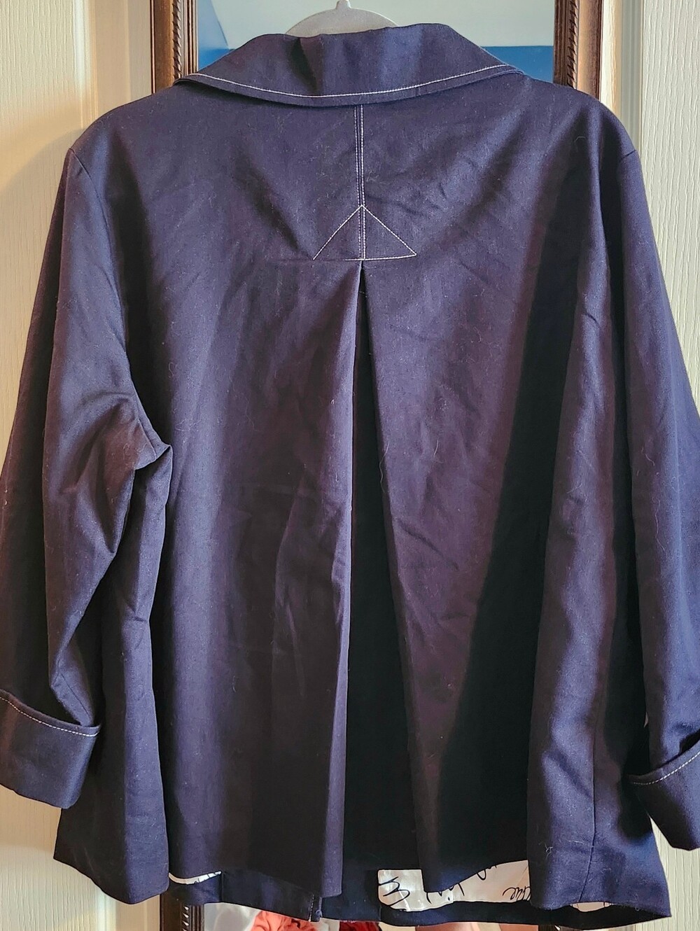 Bob Mackie 3/4 Sleeve Navy Jacket With Printed Lining - Picture 3 of 7
